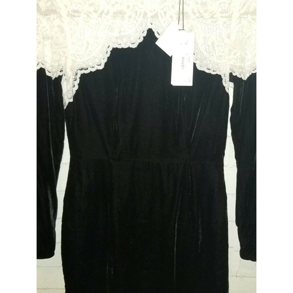 Sandro Paris Junie Long Sleeve Lace and Velvet Dress Black White 1 - Picture 4 of 6